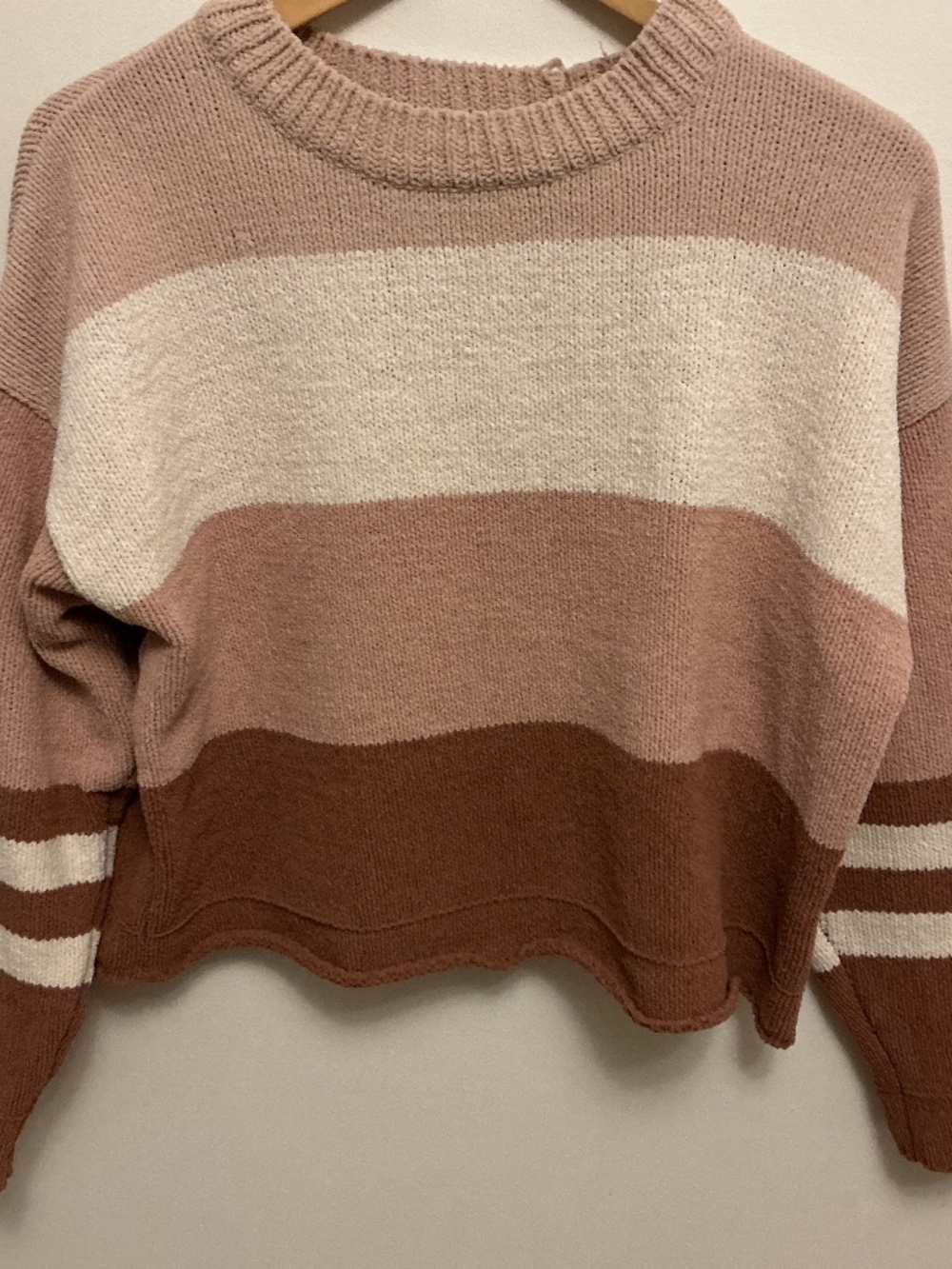 Sweet Envy New York Colour-Block Crewneck Sweater- Size M, Earth Tone Striped Kn